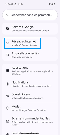 Étape 3 : Cliquez sur Réseau et Internet.