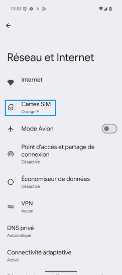 Étape 4 : Allez sur Cartes SIM.