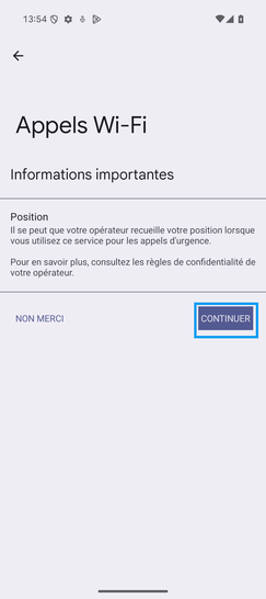 Étape 8 : Validez le message d'informations avec Continuer.