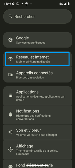 Étape 3 : Allez sur Réseau et Internet.