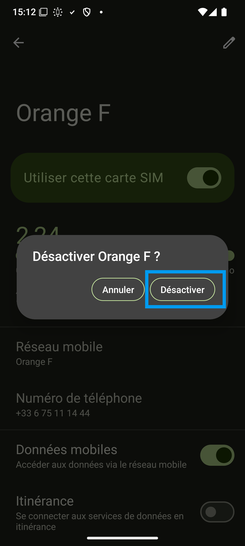 Étape 7 : Confirmez avec Désactiver.