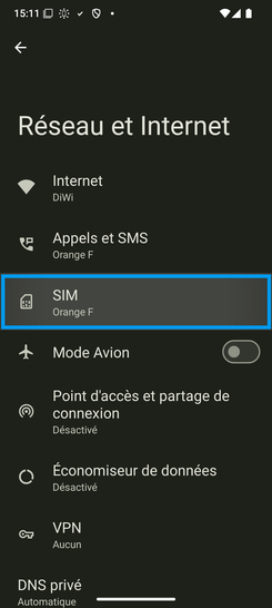 Étape 4 : Choisissez SIM.