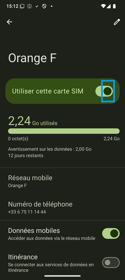 Étape 6 : Sélectionnez le bouton virtuel correspondant à Utiliser cette carte SIM.