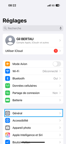 Étape 2 : Sélectionnez menu Général.