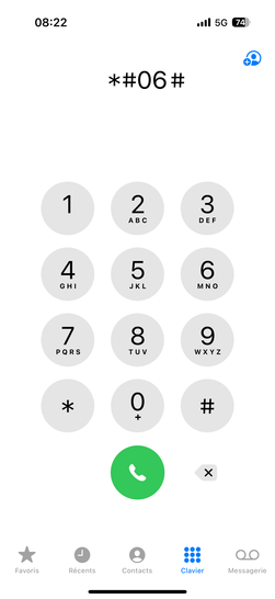 Étape 2 : Saisissez la séquence dédiée : *#06#
