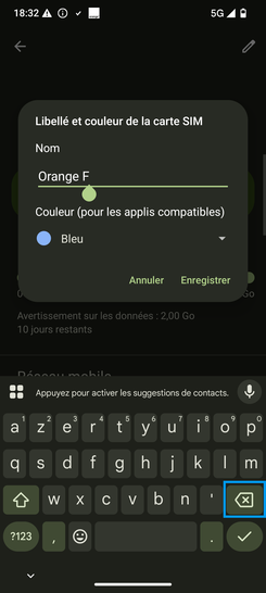 Étape 8 : Effacez l'information existante à l'aide de la touche dédiée.