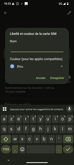 Étape 9 : Personnalisez le nom à l'aide du clavier virtuel.