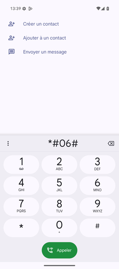 Étape 2 : Saisissez la séquence dédiée : *#06#