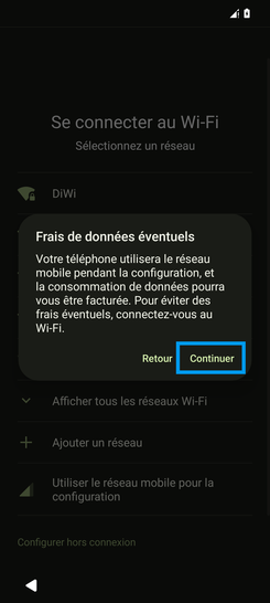 Étape 3 : Confirmez avec Continuer.