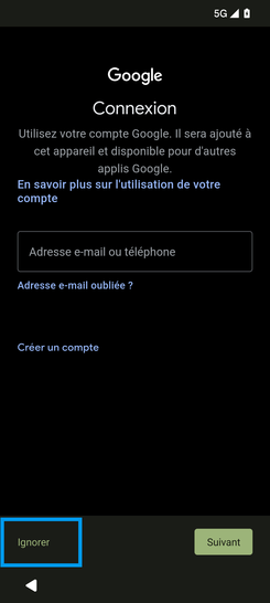 Étape 6 : Continuez avec Ignorer.
