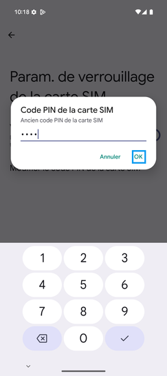 Étape 7 : Saisissez l'ancien code PIN et cliquez ensuite sur OK.