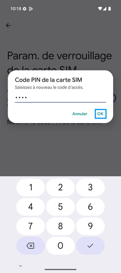 Étape 9 : Confirmez le nouveau code PIN avec OK.