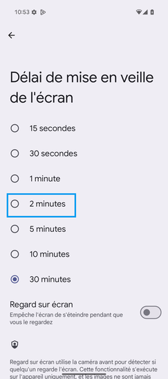 Étape 5 : Modifiez le délai de mise en veille.