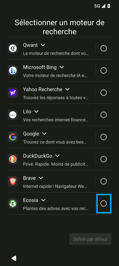 Étape 15 : Choisissez un moteur de recherche.