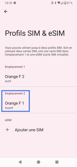 Étape 5 : Sélectionnez la carte SIM à activer. Dans notre exemple, sélectionnez la carte Orange F1.
