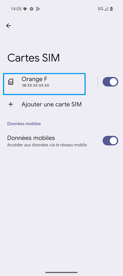 Étape 5 : Cliquez sur la carte SIM.