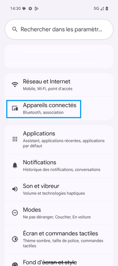 Étape 3 : Allez sur Appareils connectés.