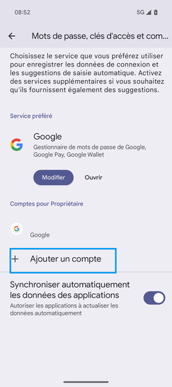 Étape 4 : Sélectionnez Ajouter un compte.