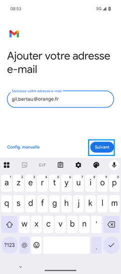 Étape 6 : Saisissez votre adresse mail puis sélectionnez Suivant.