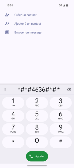 Étape 3 : Saisissez la séquence spécifique pour certains mobiles Android.*#*#4636#*#*Un nouvel écran s'affiche automatiquement.