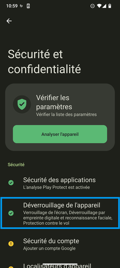Étape 5 : Sélectionnez Déverrouillage de l'appareil.