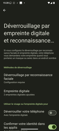 Étape 8 : Le déverrouillage de l'écran avec empreinte digitale est maintenant désactivé.Nous sommes engagés à vous offrir une expérience sécurisée et fluide avec votre Fairphone 6 5G.