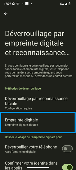 Étape 7 : Sélectionnez Empreinte digitale.