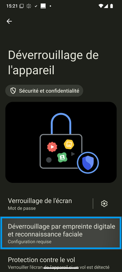 Étape 9 : Sélectionnez Déverrouillez par empreinte digitale et reconnaissance faciale.sur l'écran suivant, confirmez votre code / mot de passe / schéma que vous avez initialisé plus tôt.