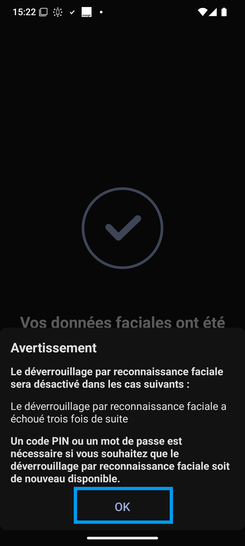 Étape 15 : Après consultation de l'avertissement, terminez avec OK.