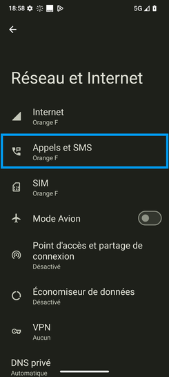 Étape 4 : Choisissez Appels et SMS.