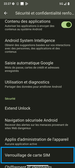 Étape 5 : Sélectionnez Verrouillage de carte SIM.