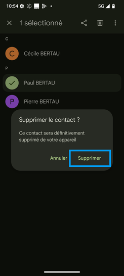 Étape 5 : Confirmez avec Supprimer.