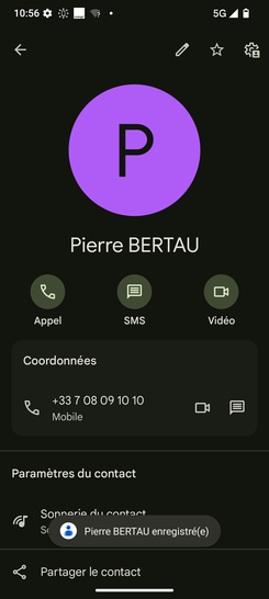 Étape 9 : La fiche du contact désigné est modifiée.Nous sommes ravis que vous puissiez les gérer en toute autonomie.