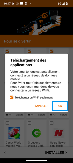 Étape 34 : Téléchargement des applications : sélectionnez OK.