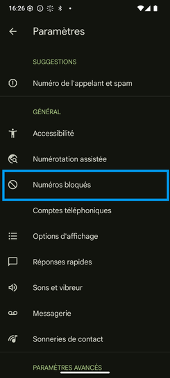 Étape 4 : Choisissez Numéros bloqués.