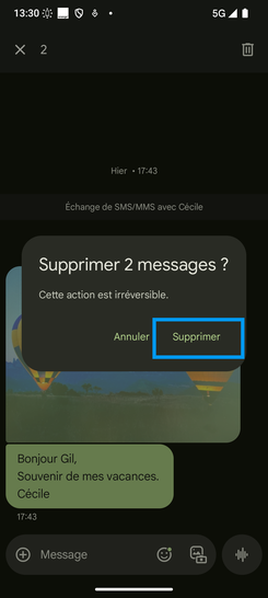 Étape 5 : Confirmez avec Supprimer.La suppression est immédiate.Nous espérons que ces instructions vous aideront à mieux gérer vos messages. Chez Orange, nous sommes toujours à votre écoute pour simplifier votre quotidien numérique.