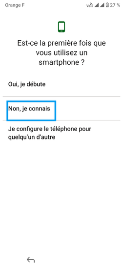 Étape 2 : Aide à l'utilisation d'un smartphone, dans notre exemple sélectionnez Non, je connais.
