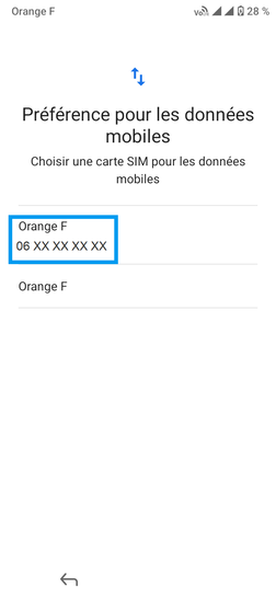 Étape 5 : Préférences pour les données mobiles : sélectionnez un carte SIM.