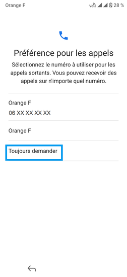 Étape 6 : Préférences pour les appels : sélectionnez un choix.
