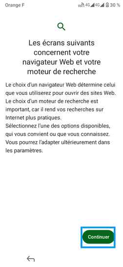Étape 18 : Information sur les navigateurs Web et moteur de recherche: allez sur Continuer.