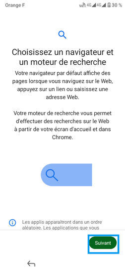 Étape 19 : Choix d'un navigateur et moteur de recherche : cliquez sur Suivant.