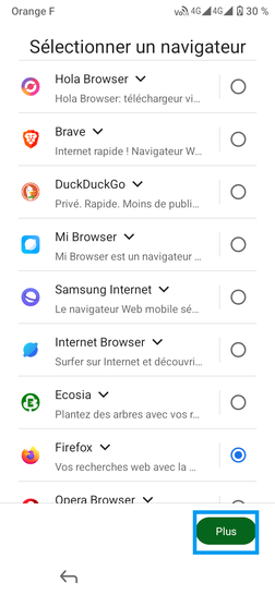 Étape 20 : Choisissez un navigateur et sélectionnez Plus.