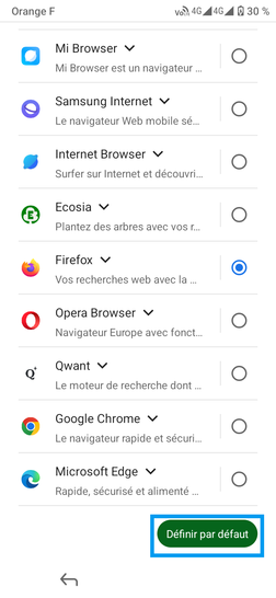 Étape 21 : Navigateur sélectionné, cliquez sur Définir par défaut.