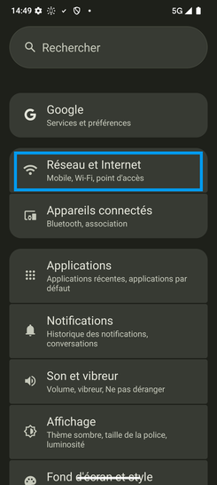 Étape 3 : Allez sur Réseau et Internet.