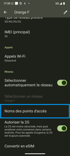 Étape 7 : Allez sur Noms des points d'accès.