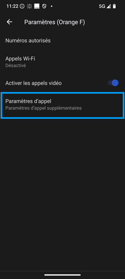 Étape 6 : Allez sur Paramètres d'appel.