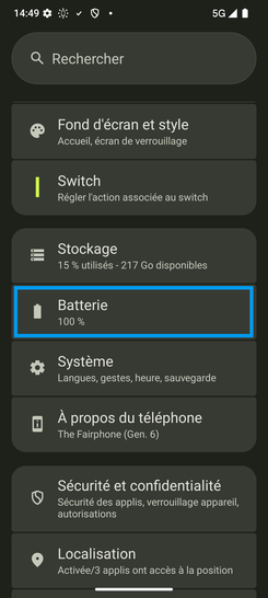 Étape 3 : Choisissez Batterie.