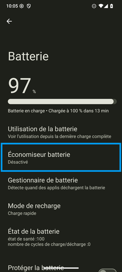 Étape 4 : Sélectionnez Économiseur batterie.