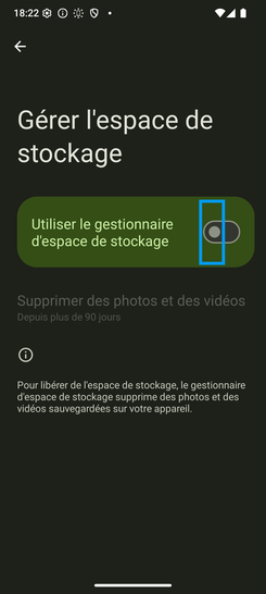 Étape 5 : Allez sur le bouton virtuel correspondant à Utiliser le gestionnaire d'espace de stockage.