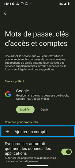Étape 4 : Sélectionnez Ajouter un compte.